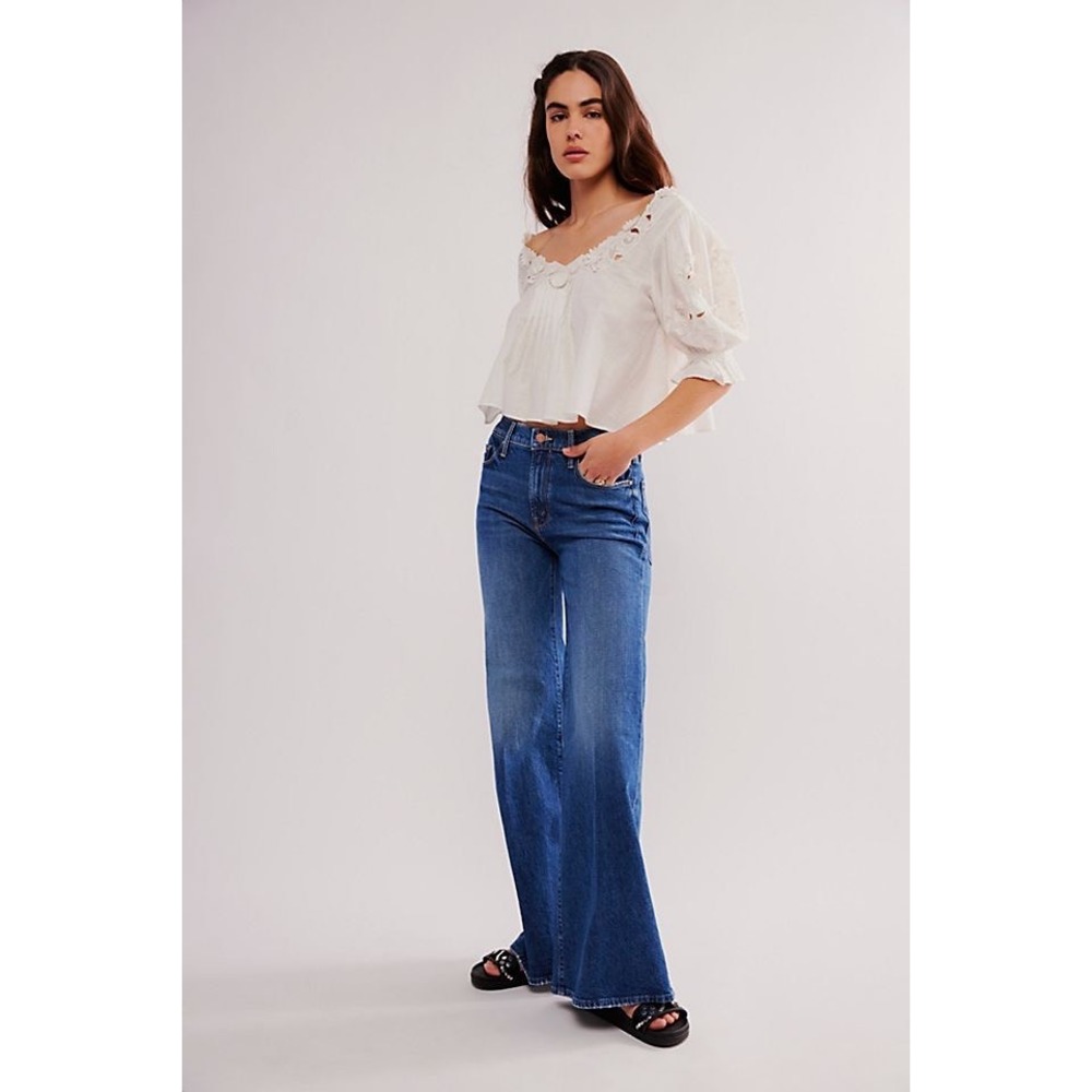 MOTHER The Twister Sneak High Rise Wide Leg Jeans Local Charm Dark Wash 27